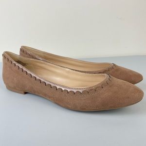 Nine West Ballet Flats Size 8.5 Scalloped Faux Suede Tan